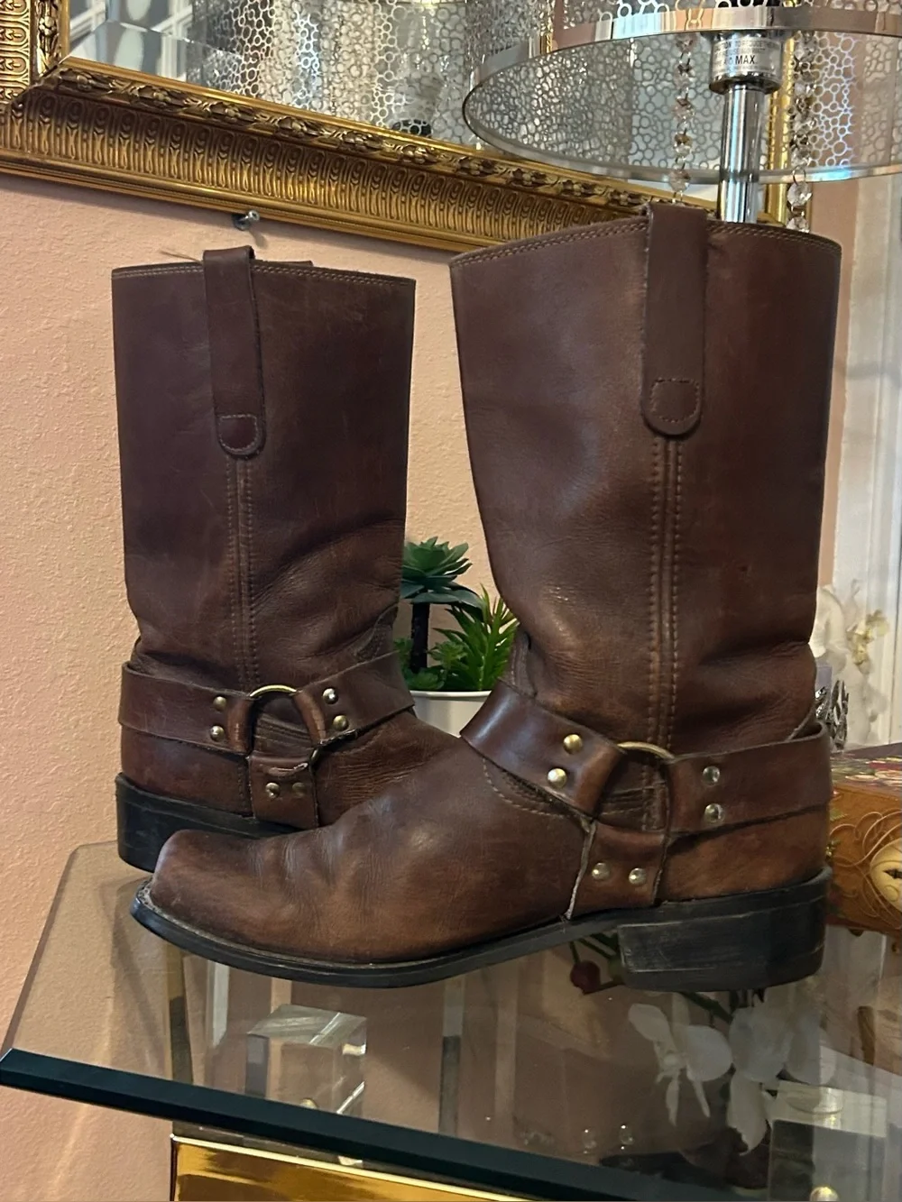 Vintage Sears Brown Leather Harness Boots Size 10.5